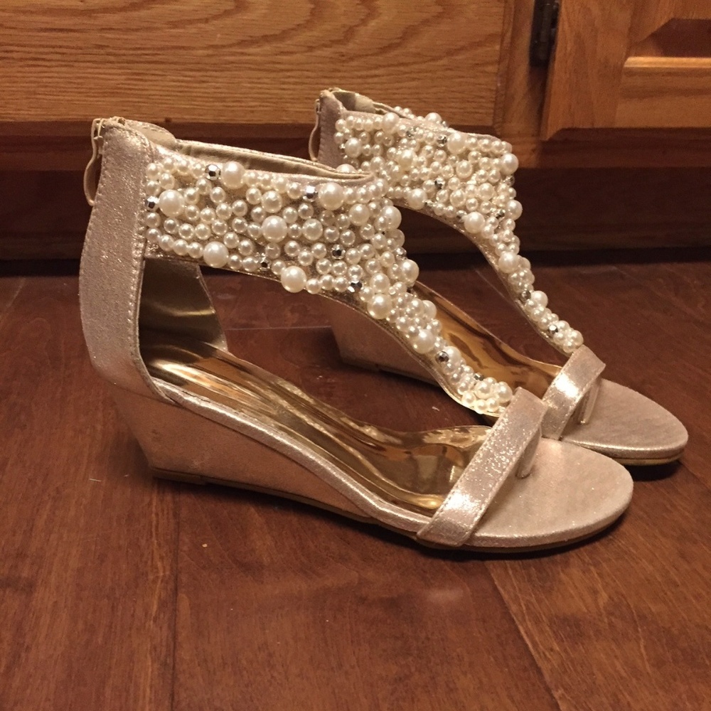 Evening Wedge Sandals with Pearls - Brand New!